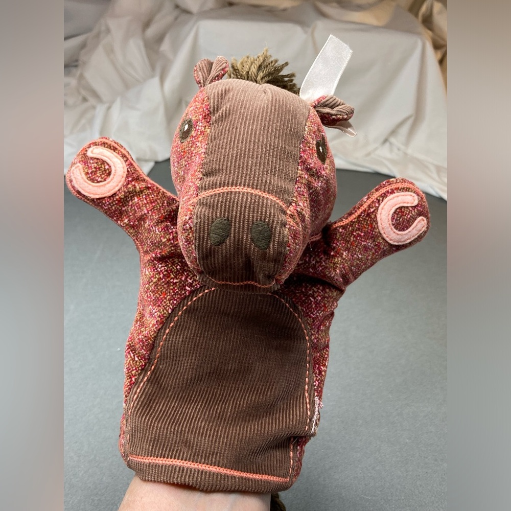 Gap Baby Horse Mitten Hand Puppet Tweed Pink Brown Equestrian‎ Pretend Play